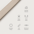 Load image into Gallery viewer, AirTag collar material and hardware feature guide on a pale warm-gray background
