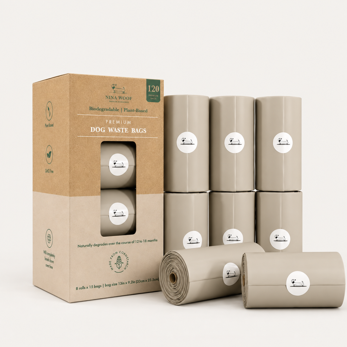 120 bag refill pack on a pale neutral background